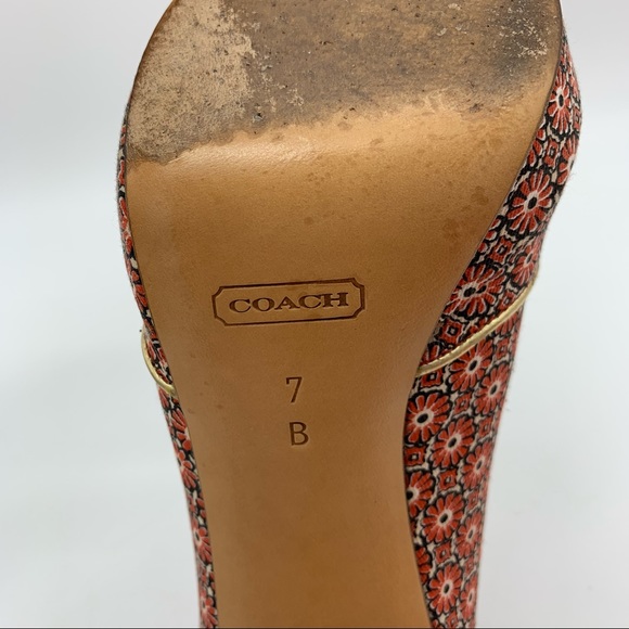 Coach Red and Gold Patterned Heels - Picture 13 of 16